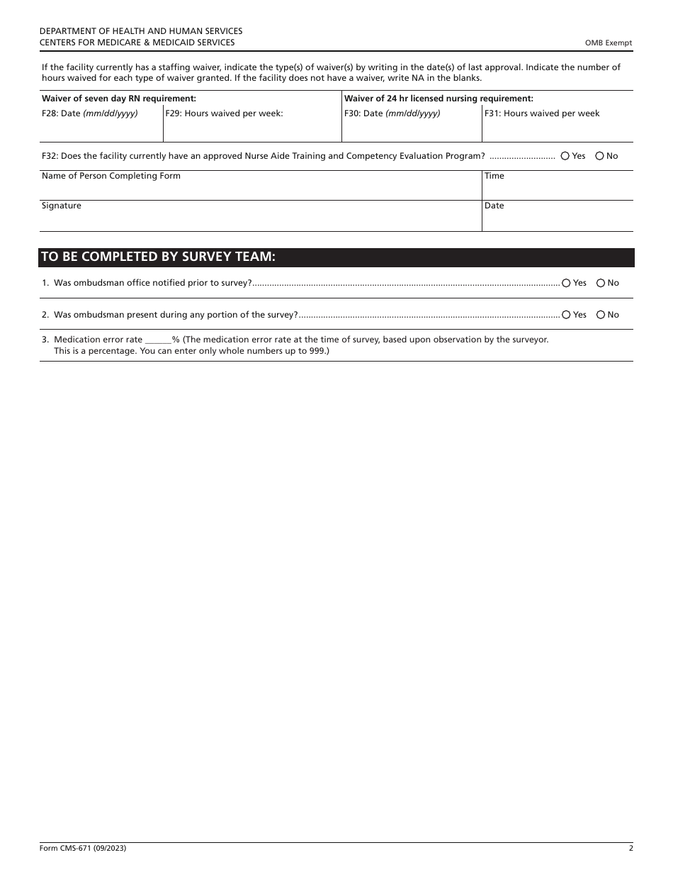 Form CMS-671 Long-Term Care Facility Application for Medicare and Medicaid, Page 2