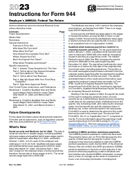Document preview: Instructions for IRS Form 944 Employer's Annual Federal Tax Return, 2023