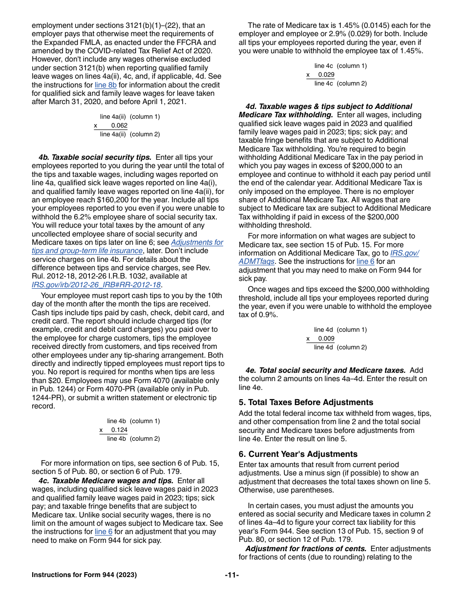 Instructions for IRS Form 944 Employers Annual Federal Tax Return, Page 11