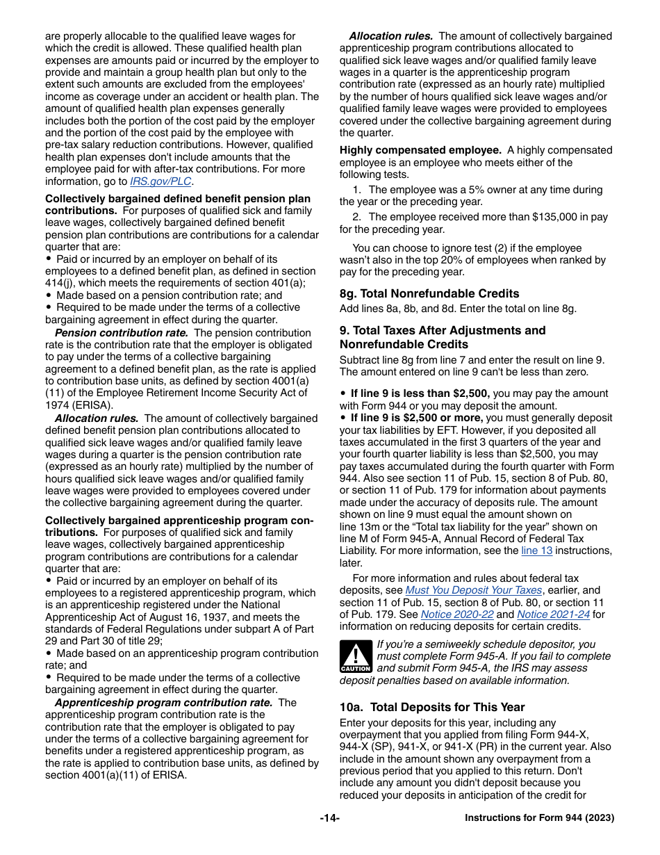 Instructions for IRS Form 944 Employers Annual Federal Tax Return, Page 14