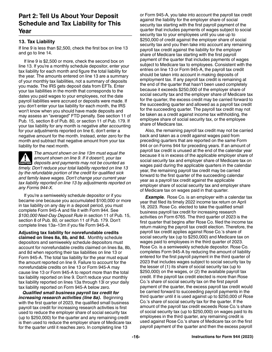Instructions for IRS Form 944 Employers Annual Federal Tax Return, Page 16