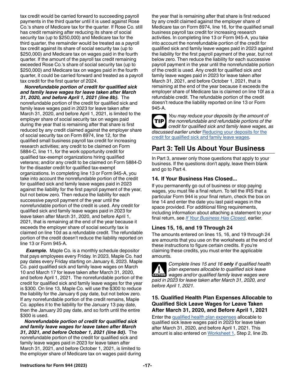 Instructions for IRS Form 944 Employers Annual Federal Tax Return, Page 17
