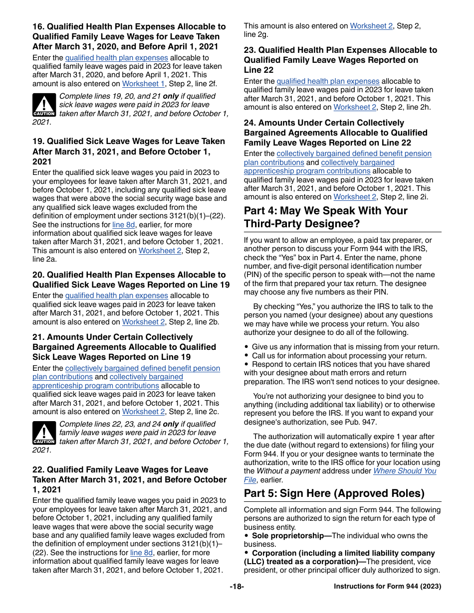 Instructions for IRS Form 944 Employers Annual Federal Tax Return, Page 18