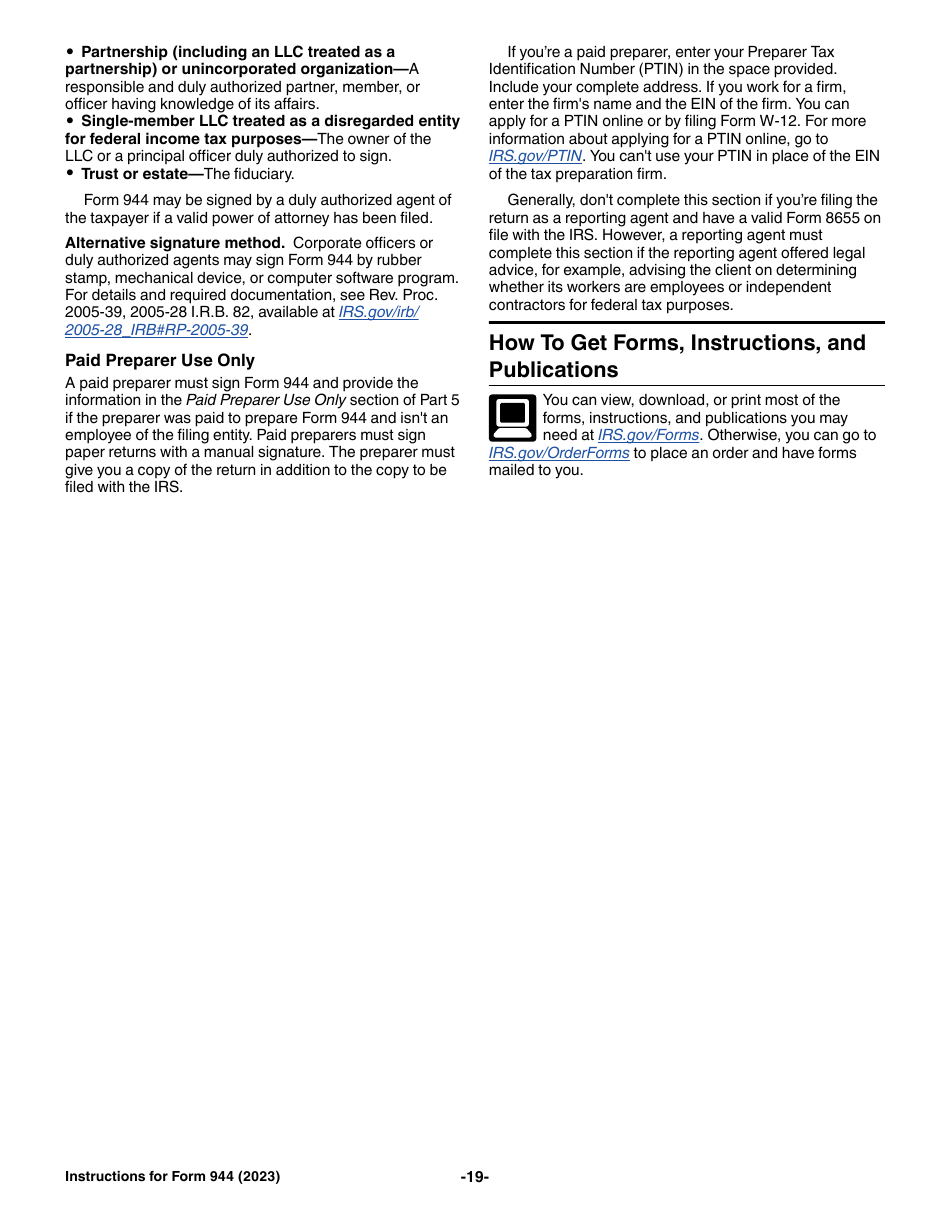 Instructions for IRS Form 944 Employers Annual Federal Tax Return, Page 19