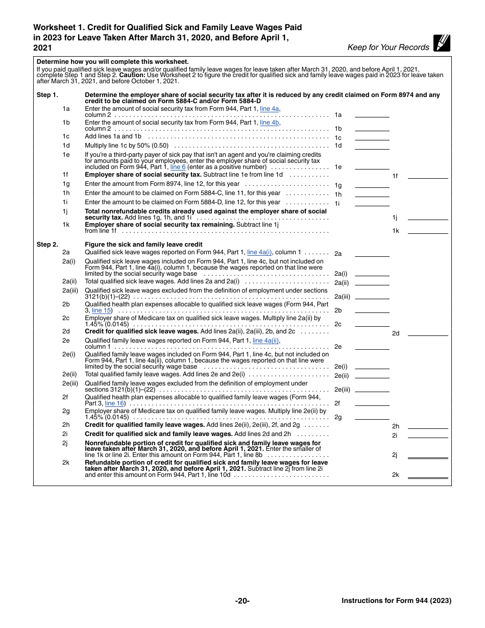 Instructions for IRS Form 944 Employers Annual Federal Tax Return, Page 20