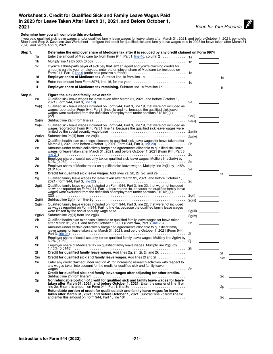 Instructions for IRS Form 944 Employers Annual Federal Tax Return, Page 21