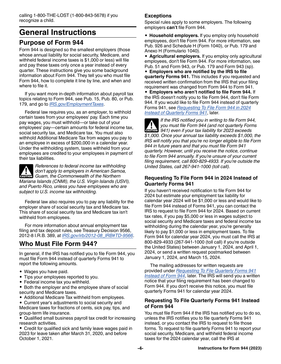 Instructions for IRS Form 944 Employers Annual Federal Tax Return, Page 4