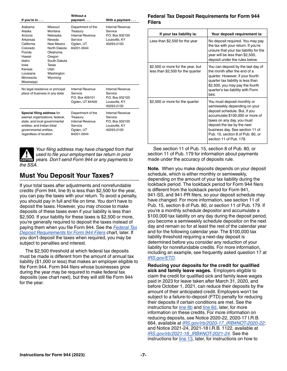 Instructions for IRS Form 944 Employers Annual Federal Tax Return, Page 7