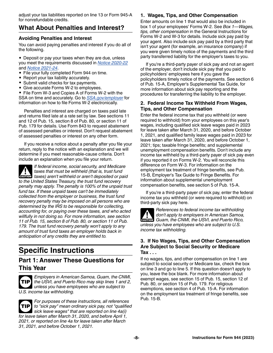 Instructions for IRS Form 944 Employers Annual Federal Tax Return, Page 8