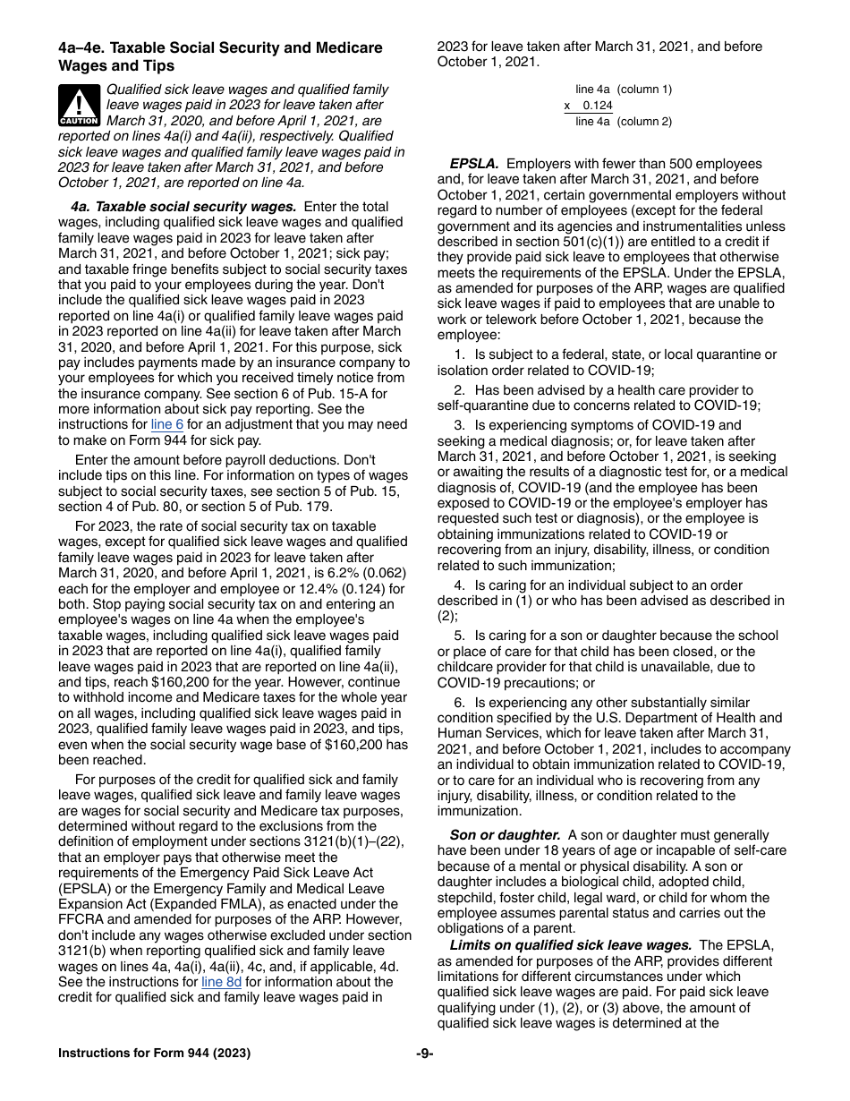 Instructions for IRS Form 944 Employers Annual Federal Tax Return, Page 9