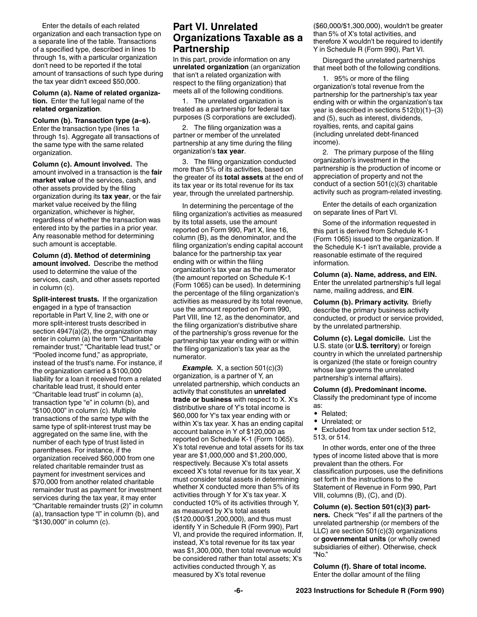 Instructions for IRS Form 990 Schedule R Related Organizations and Unrelated Partnerships, Page 6