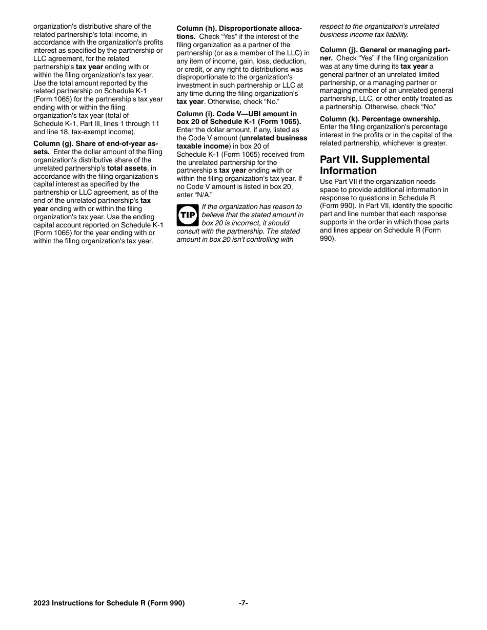 Instructions for IRS Form 990 Schedule R Related Organizations and Unrelated Partnerships, Page 7