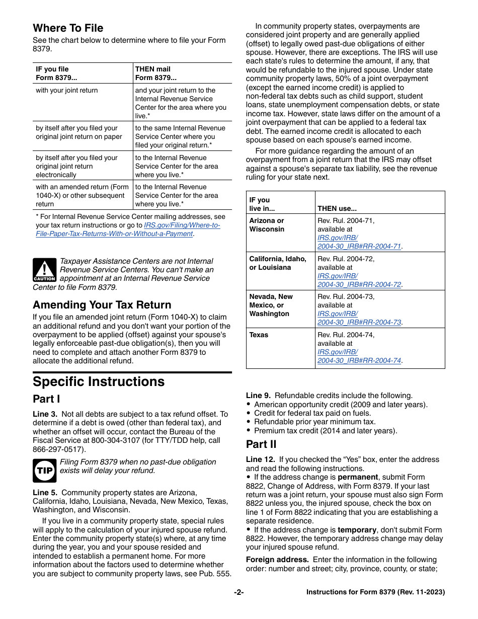 Instructions for IRS Form 8379 Injured Spouse Allocation, Page 2