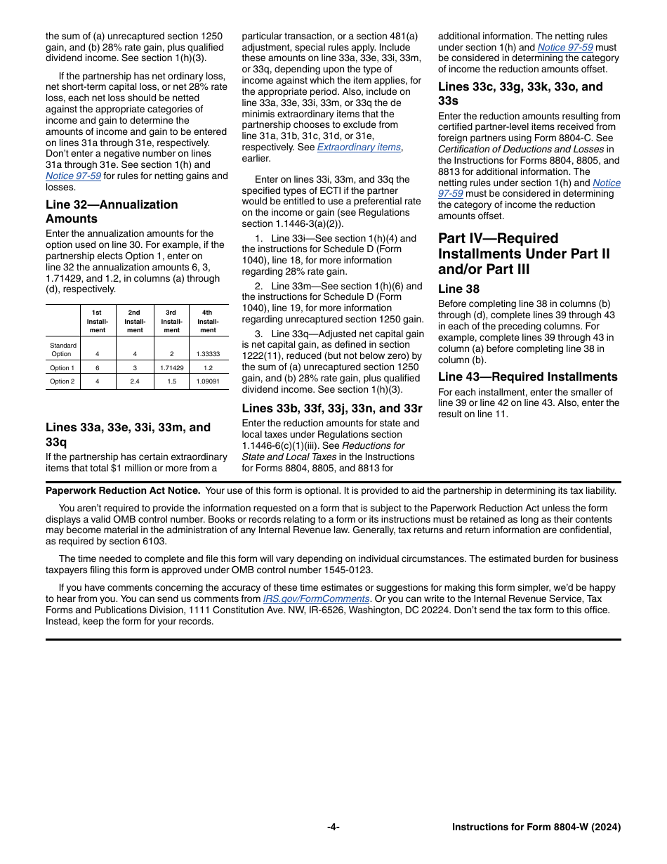 Instructions for IRS Form 8804-W Installment Payments of Section 1446 Tax for Partnerships, Page 4