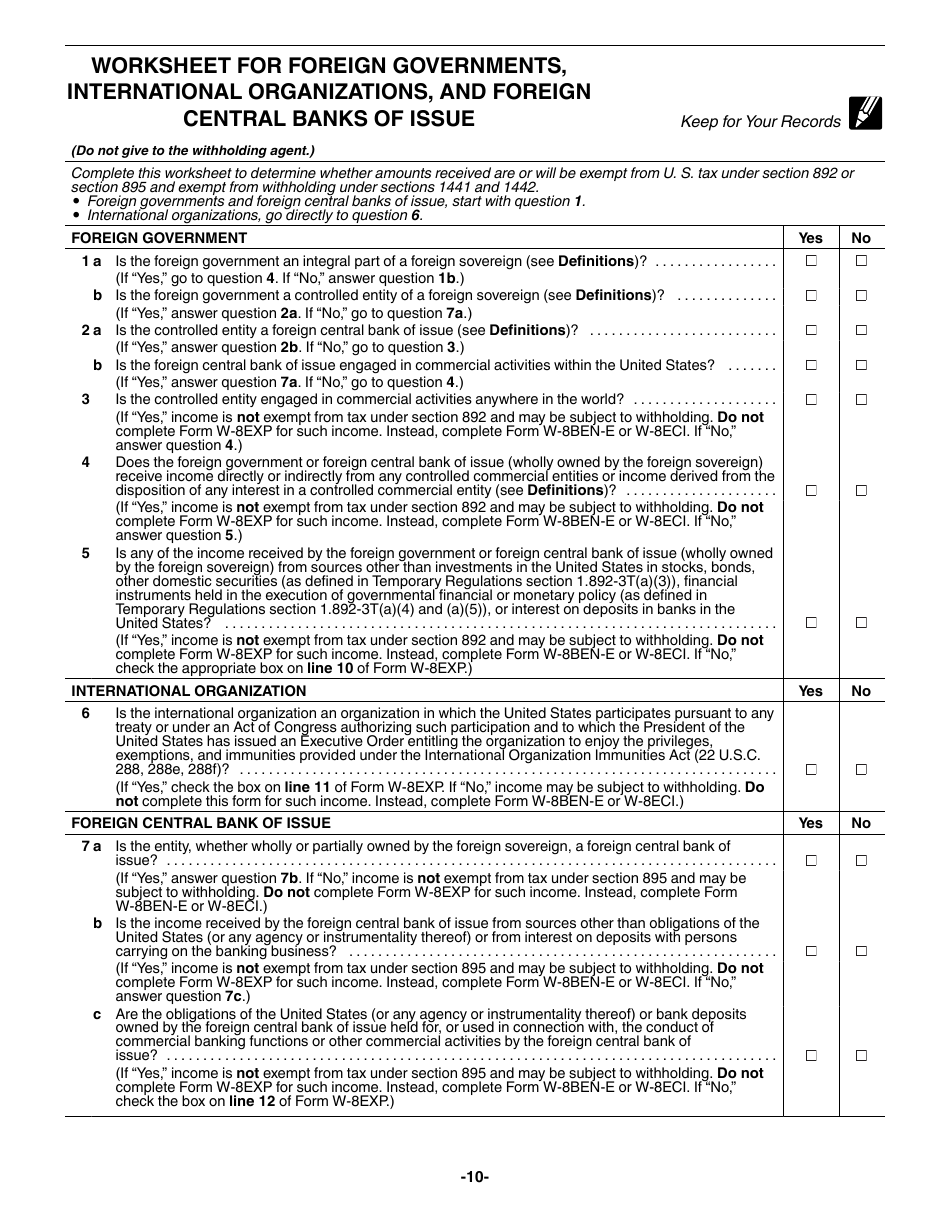 Instructions for IRS Form W-8EXP Certificate of Foreign Government or Other Foreign Organization for United States Tax Withholding and Reporting, Page 10