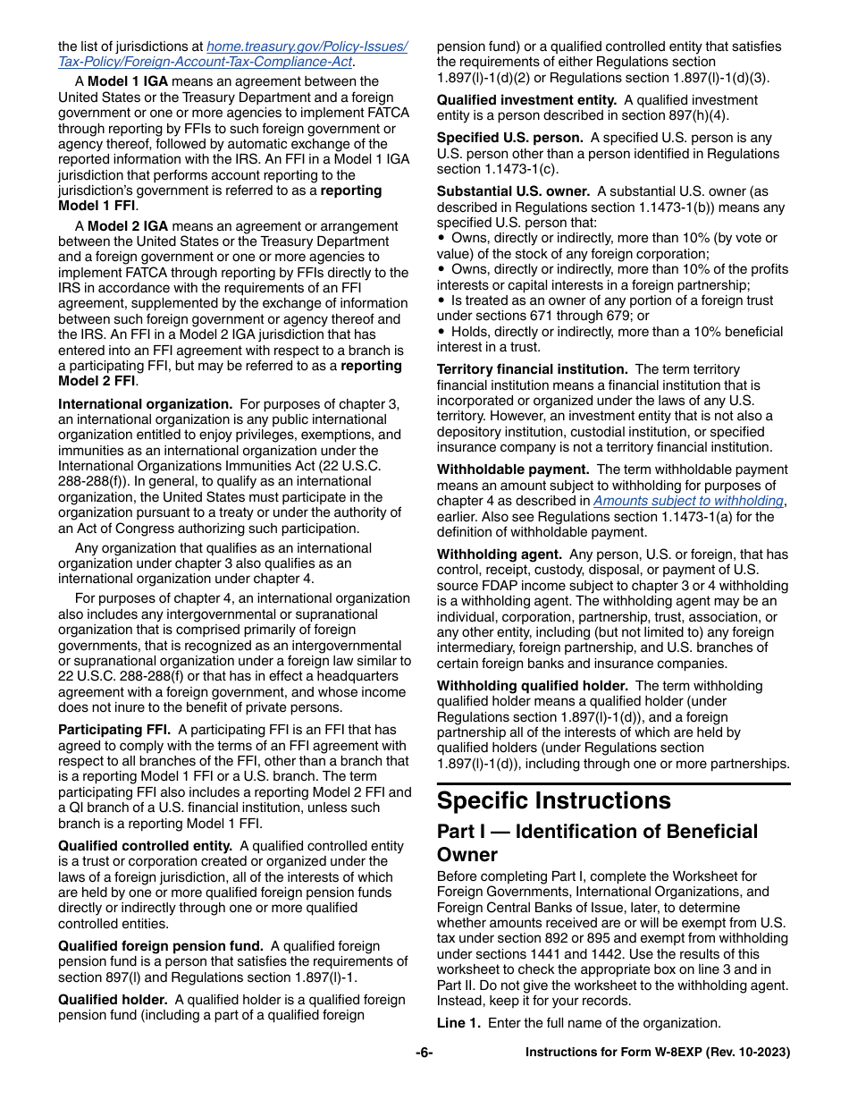 Instructions for IRS Form W-8EXP Certificate of Foreign Government or Other Foreign Organization for United States Tax Withholding and Reporting, Page 6