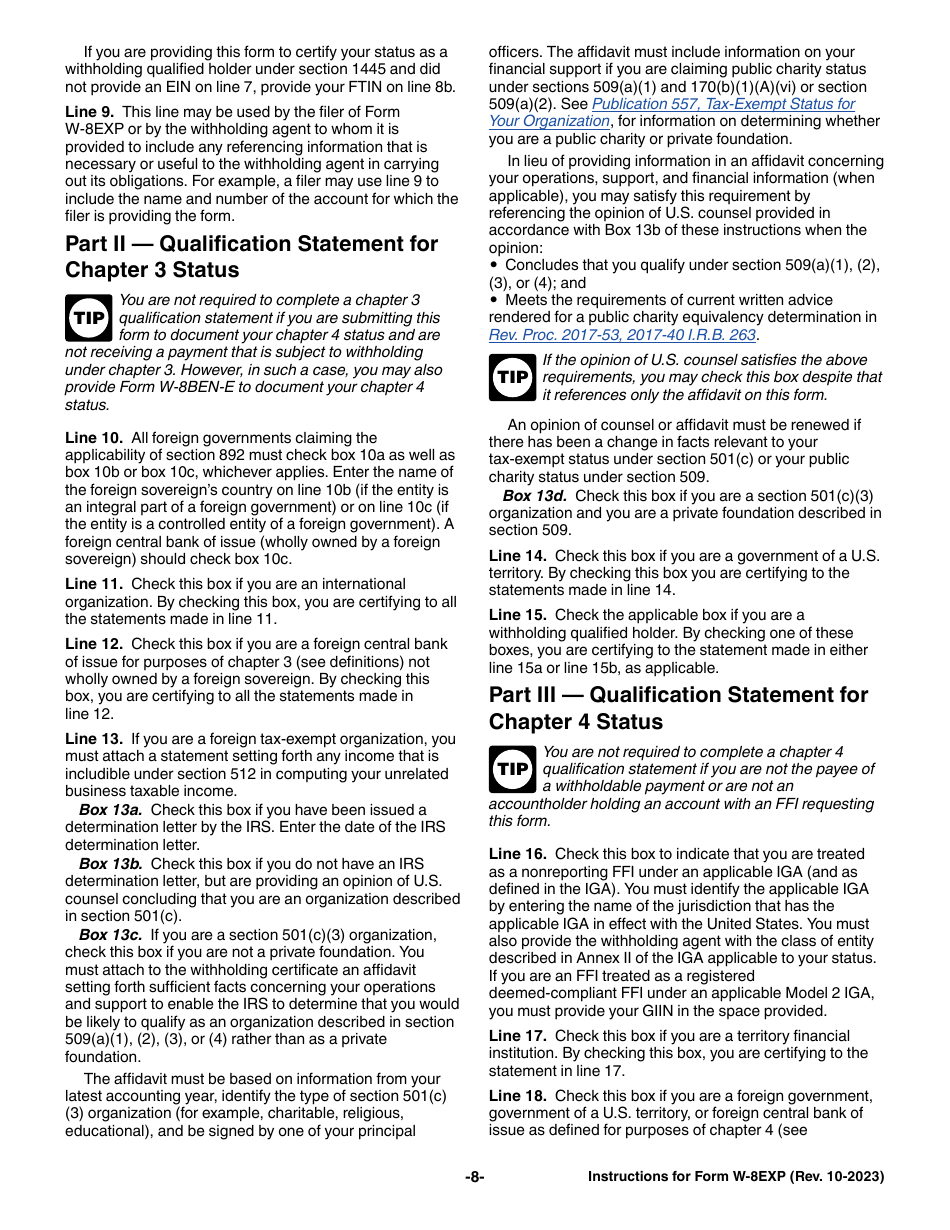 Instructions for IRS Form W-8EXP Certificate of Foreign Government or Other Foreign Organization for United States Tax Withholding and Reporting, Page 8