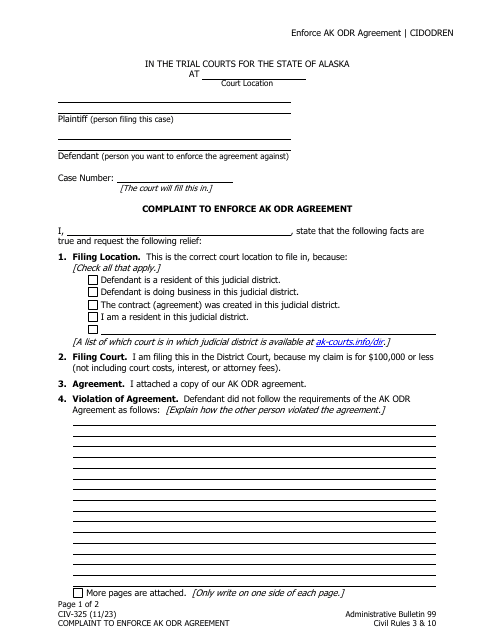Form CIV-325  Printable Pdf