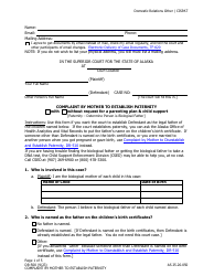 Form DR-500 Complaint by Mother to Establish Paternity - Alaska