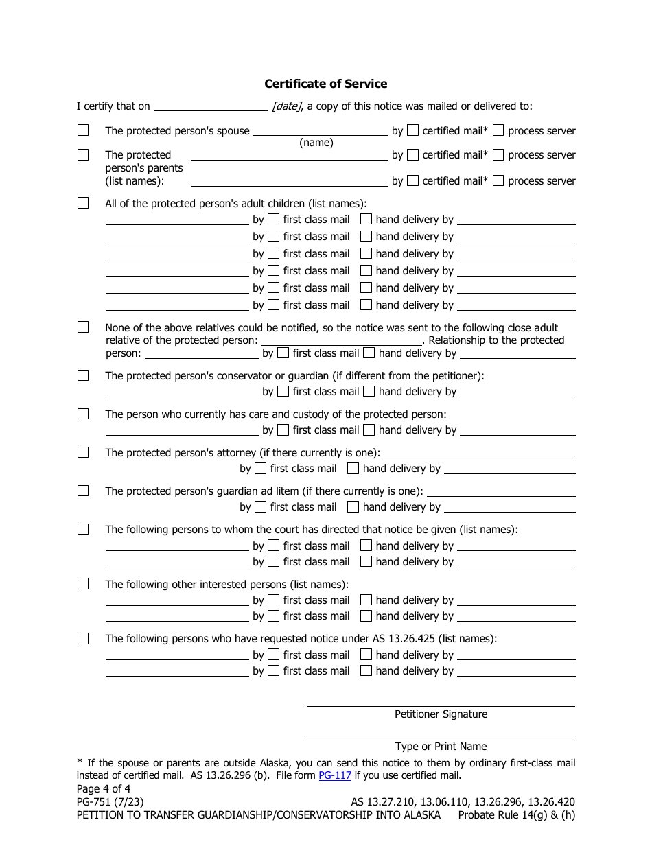 Form PG-751 Petition to Transfer Guardianship / Conservatorship Into Alaska - Alaska, Page 4