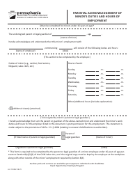 Document preview: Form LLC-75 Parental Acknowledgement of Minor's Duties and Hours of Employment - Pennsylvania