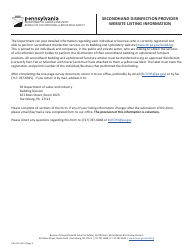 Form LIBU-104 Secondhand Disinfection Provider Website Listing Information - Pennsylvania