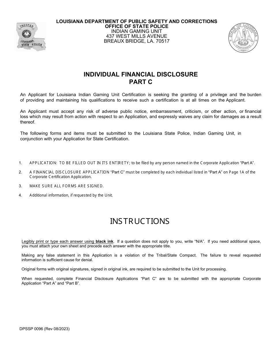 Form DPSSP0094 Part C Corporate Certification Application - Financial Disclosure - Louisiana, Page 3