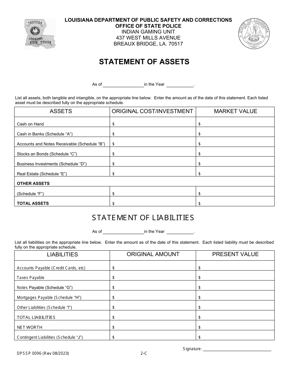 Form DPSSP0094 Part C Corporate Certification Application - Financial Disclosure - Louisiana, Page 6