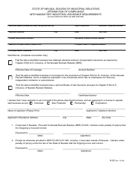 Document preview: Form D-25 Affirmation of Compliance With Mandatory Industrial Insurance Requirements - Nevada