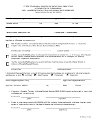 Form D-25 Affirmation of Compliance With Mandatory Industrial Insurance Requirements - Nevada