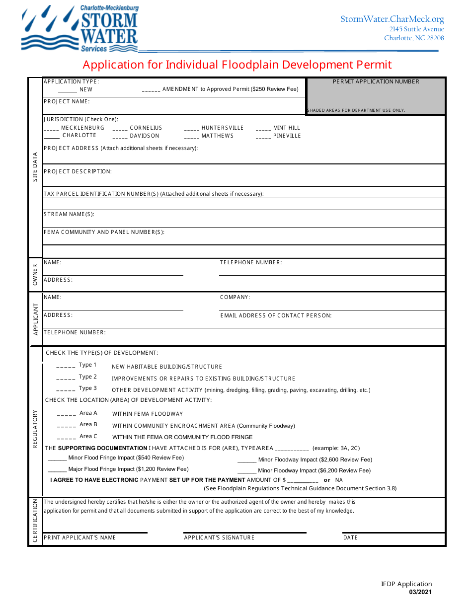 Application for Individual Floodplain Development Permit - City of Charlotte, North Carolina, Page 1