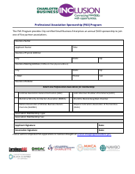 Document preview: Professional Association Sponsorship (Pas) Program Application - City of Charlotte, North Carolina