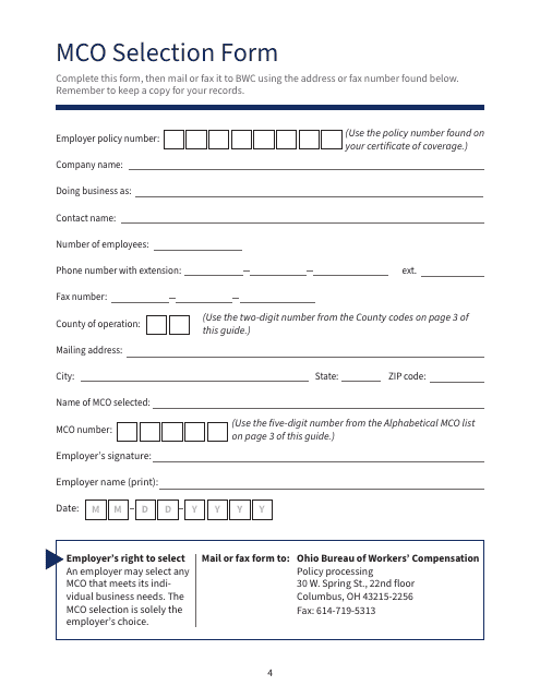 Mco Selection Form - Ohio