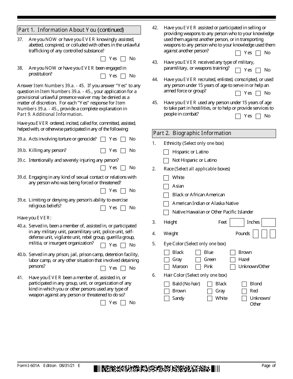 USCIS Form I-601A Application for Provisional Unlawful Presence Waiver, Page 4
