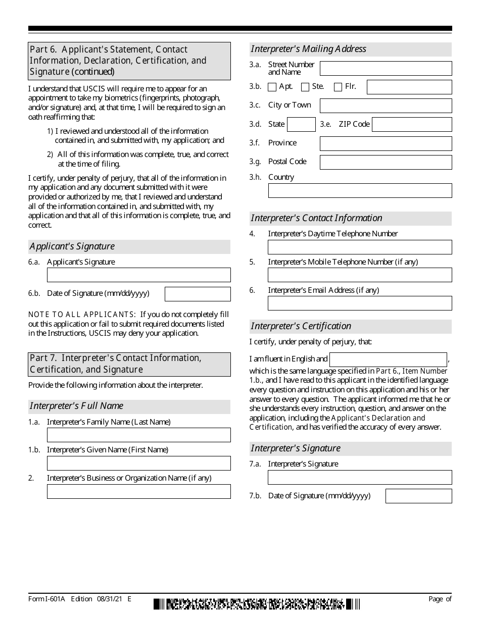 Uscis Form I-601a Download Fillable Pdf Or Fill Online Application For 