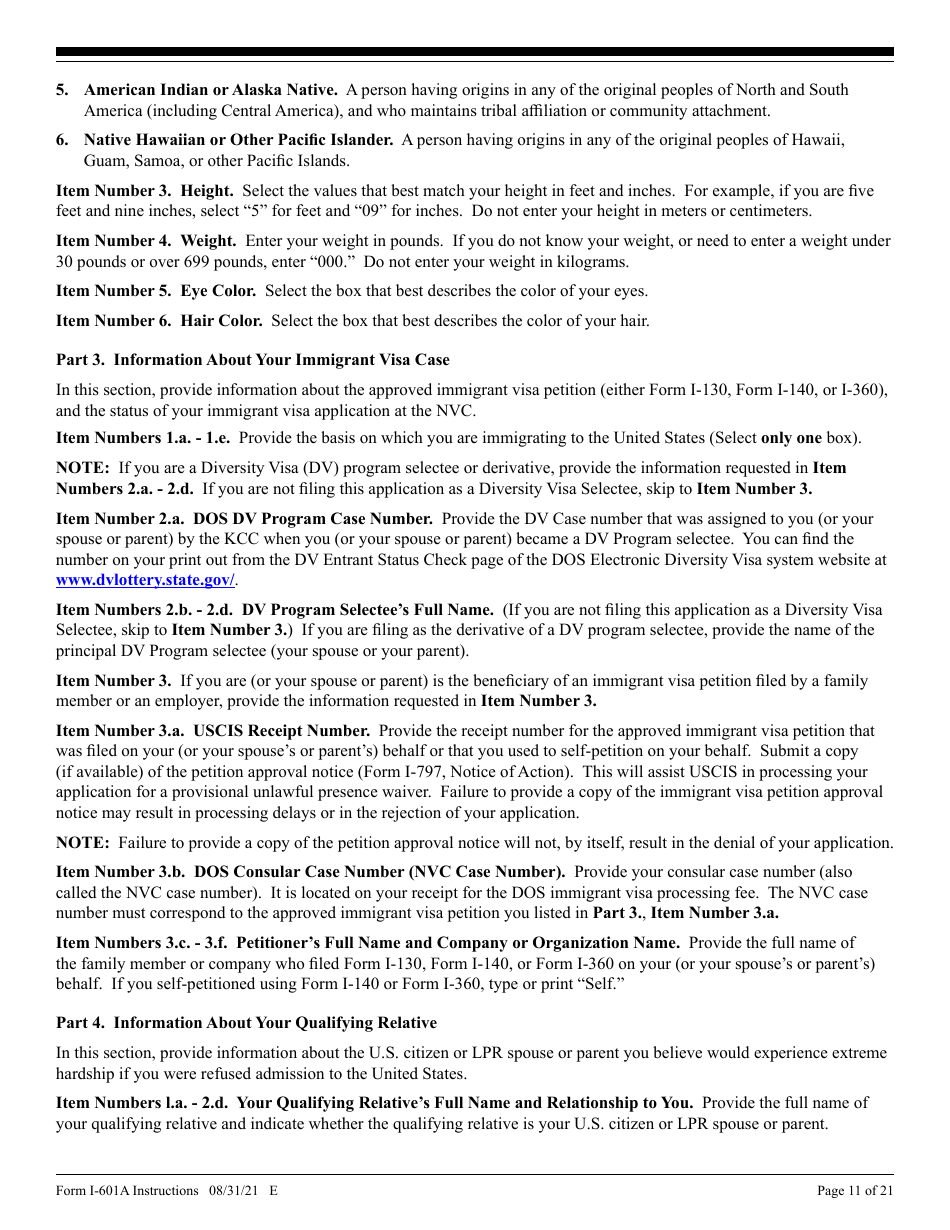 Instructions for USCIS Form I-601A Application for Provisional Unlawful Presence Waiver, Page 11