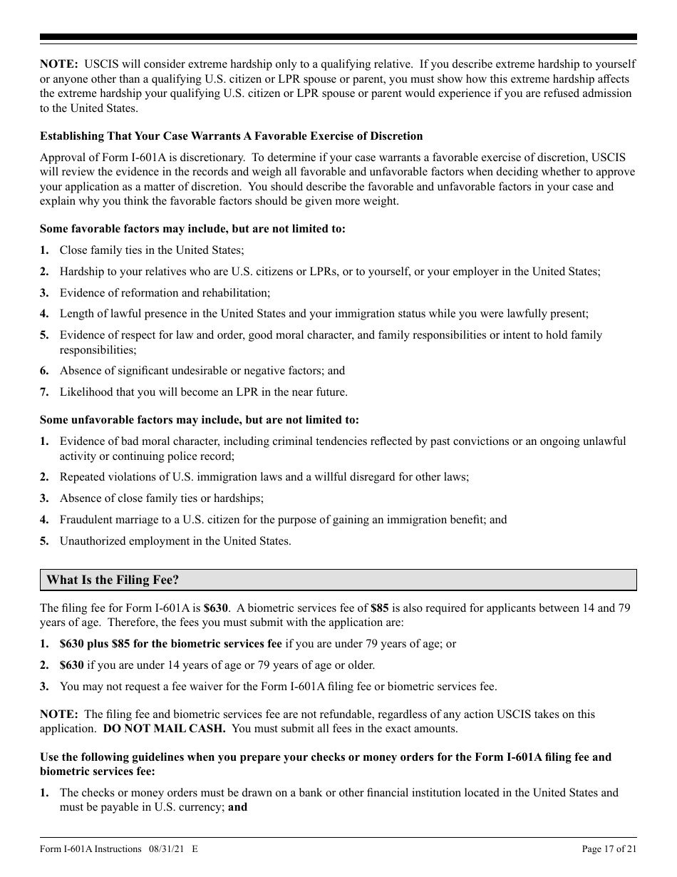 Download Instructions for USCIS Form I-601A Application for Provisional ...