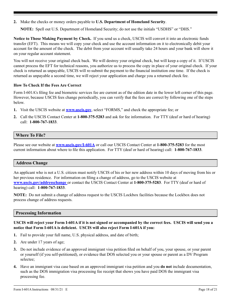 Instructions for USCIS Form I-601A Application for Provisional Unlawful Presence Waiver, Page 18