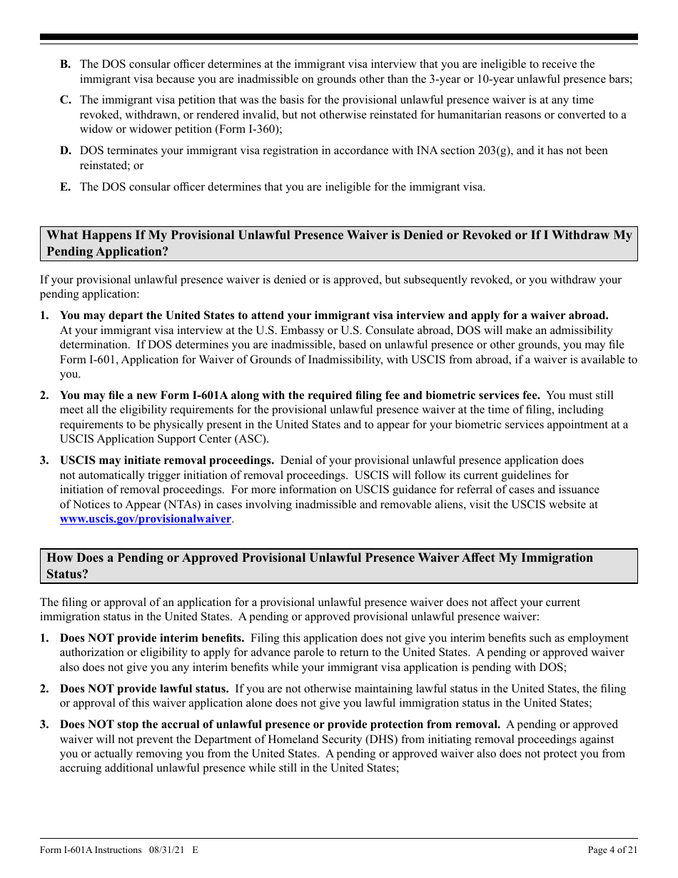 Download Instructions for USCIS Form I-601A Application for Provisional ...