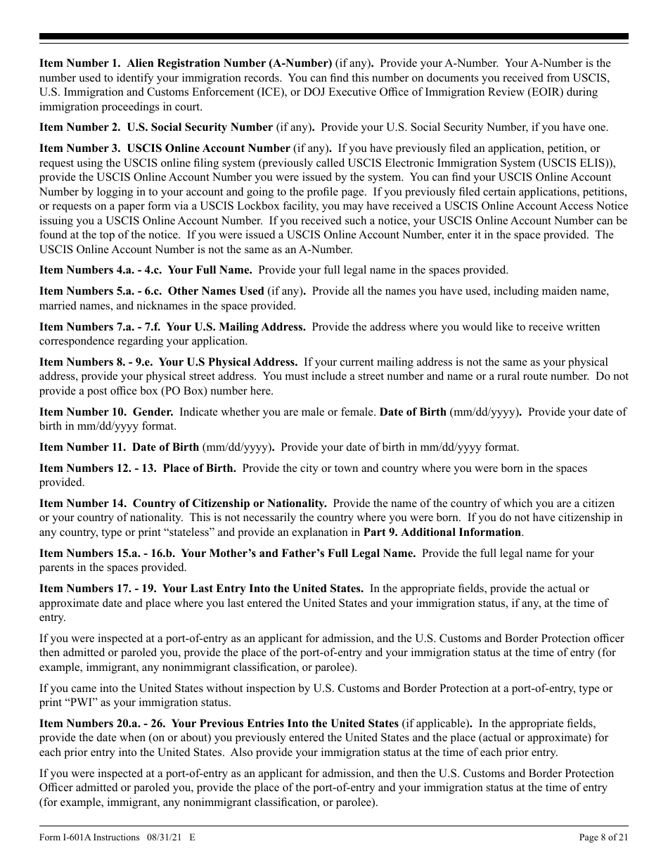 Instructions for USCIS Form I-601A Application for Provisional Unlawful Presence Waiver, Page 8
