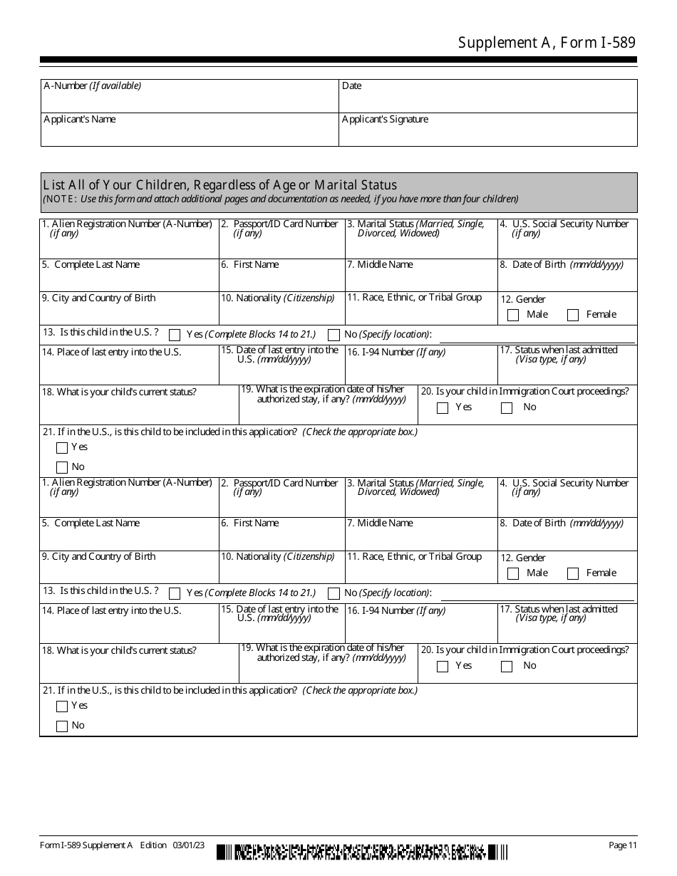 USCIS Form I-589 Download Fillable PDF or Fill Online Application for ...