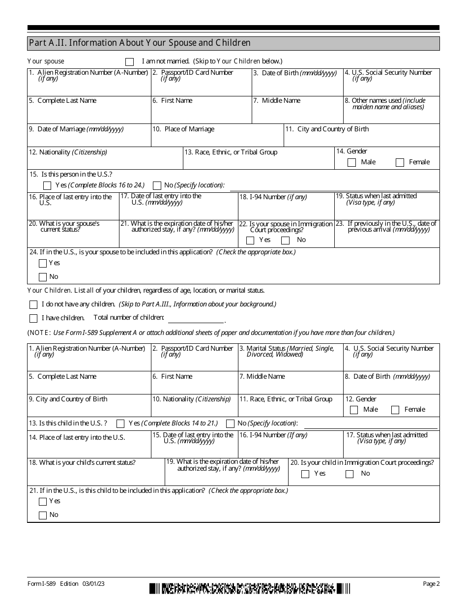 USCIS Form I-589 Download Fillable PDF or Fill Online Application for ...