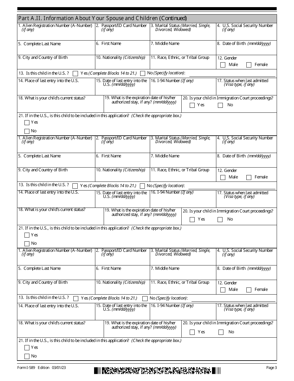 Uscis Form I-589 Download Fillable Pdf Or Fill Online Application For 