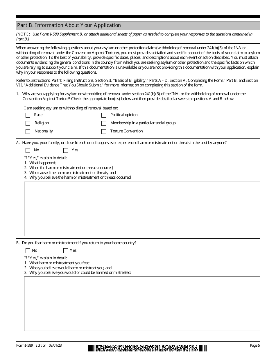 USCIS Form I-589 Application for Asylum and for Withholding of Removal, Page 5