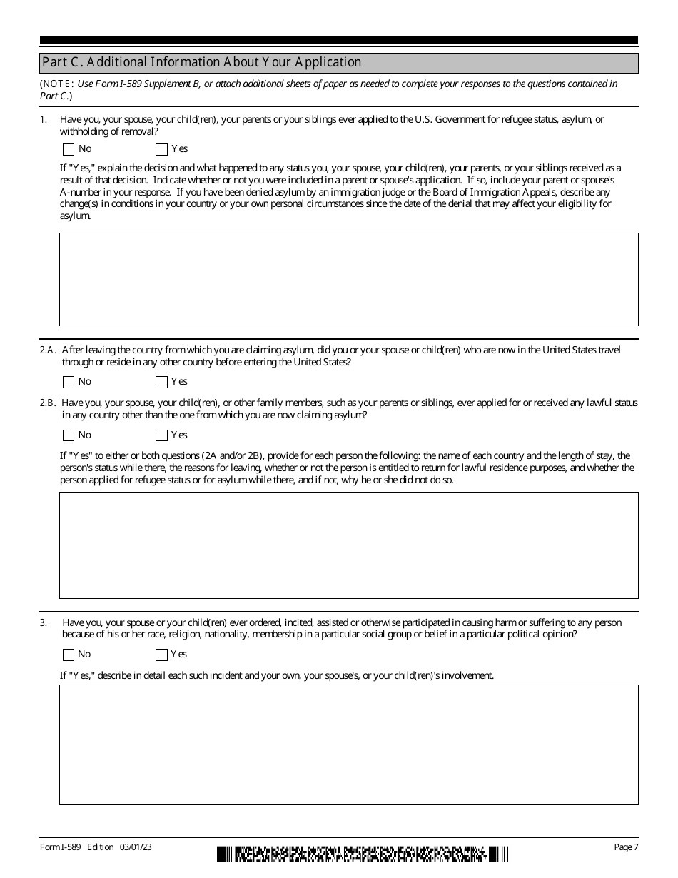 USCIS Form I-589 Application for Asylum and for Withholding of Removal, Page 7