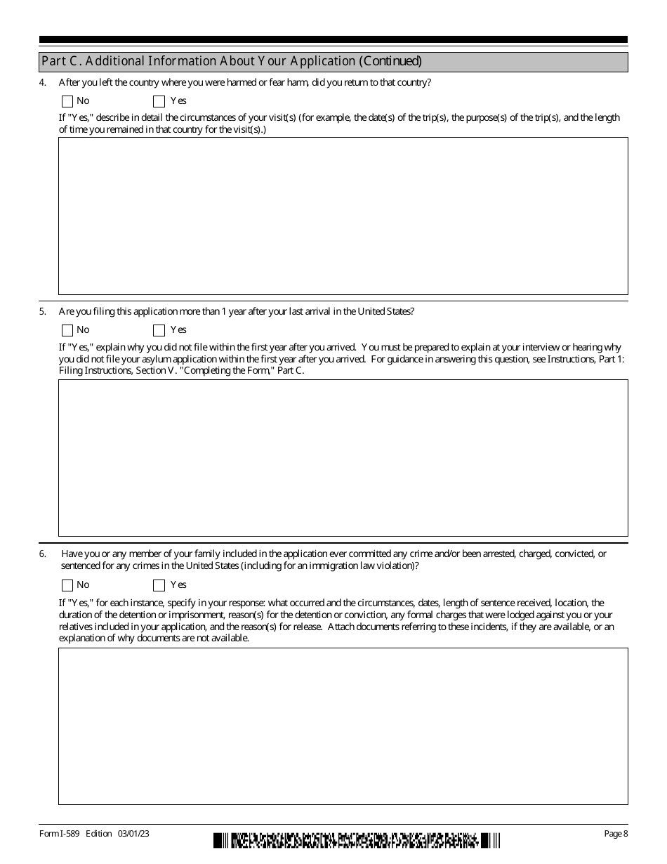 USCIS Form I-589 Application for Asylum and for Withholding of Removal, Page 8