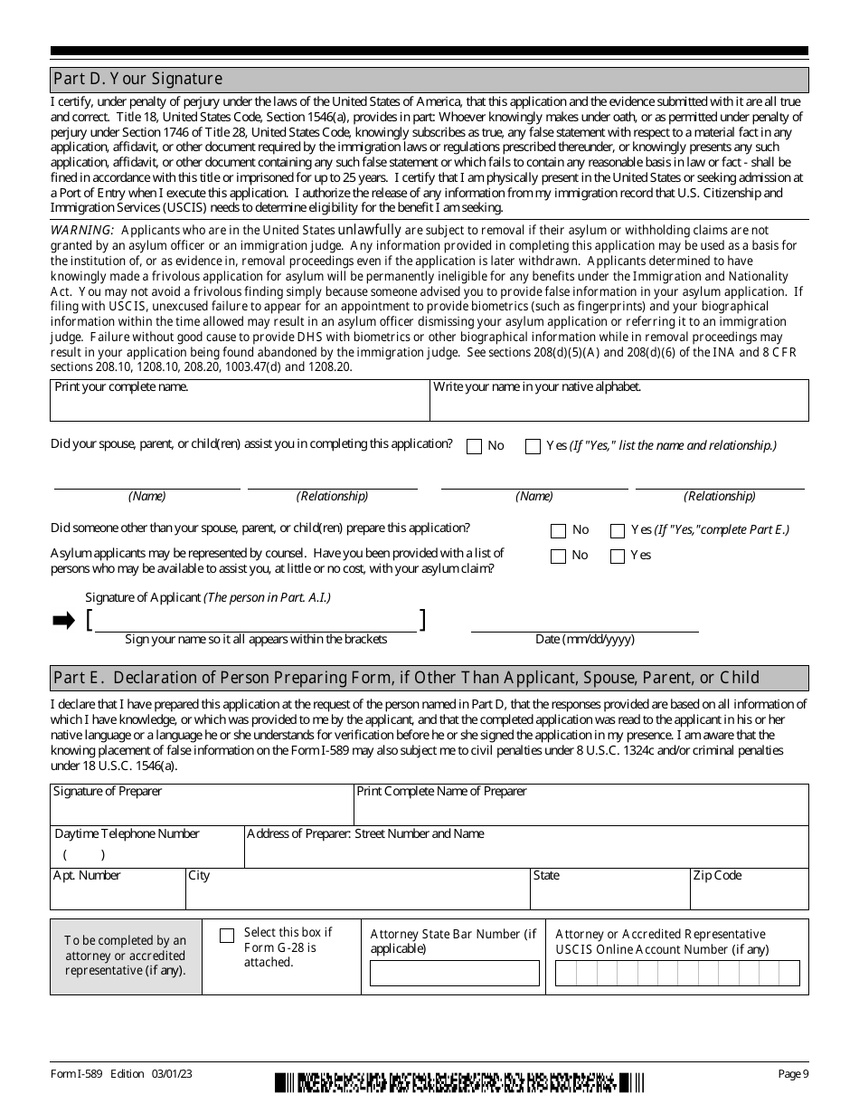 USCIS Form I-589 Download Fillable PDF Or Fill Online Application For ...