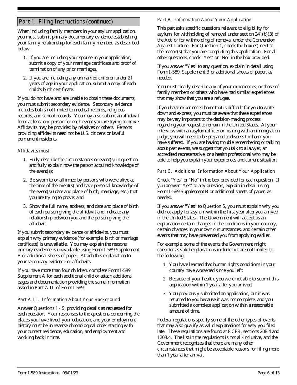 Instructions for USCIS Form I-589 Application for Asylum and for Withholding of Removal, Page 6