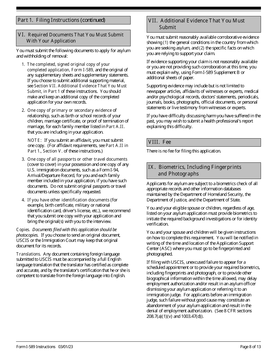 Instructions for USCIS Form I-589 Application for Asylum and for Withholding of Removal, Page 8