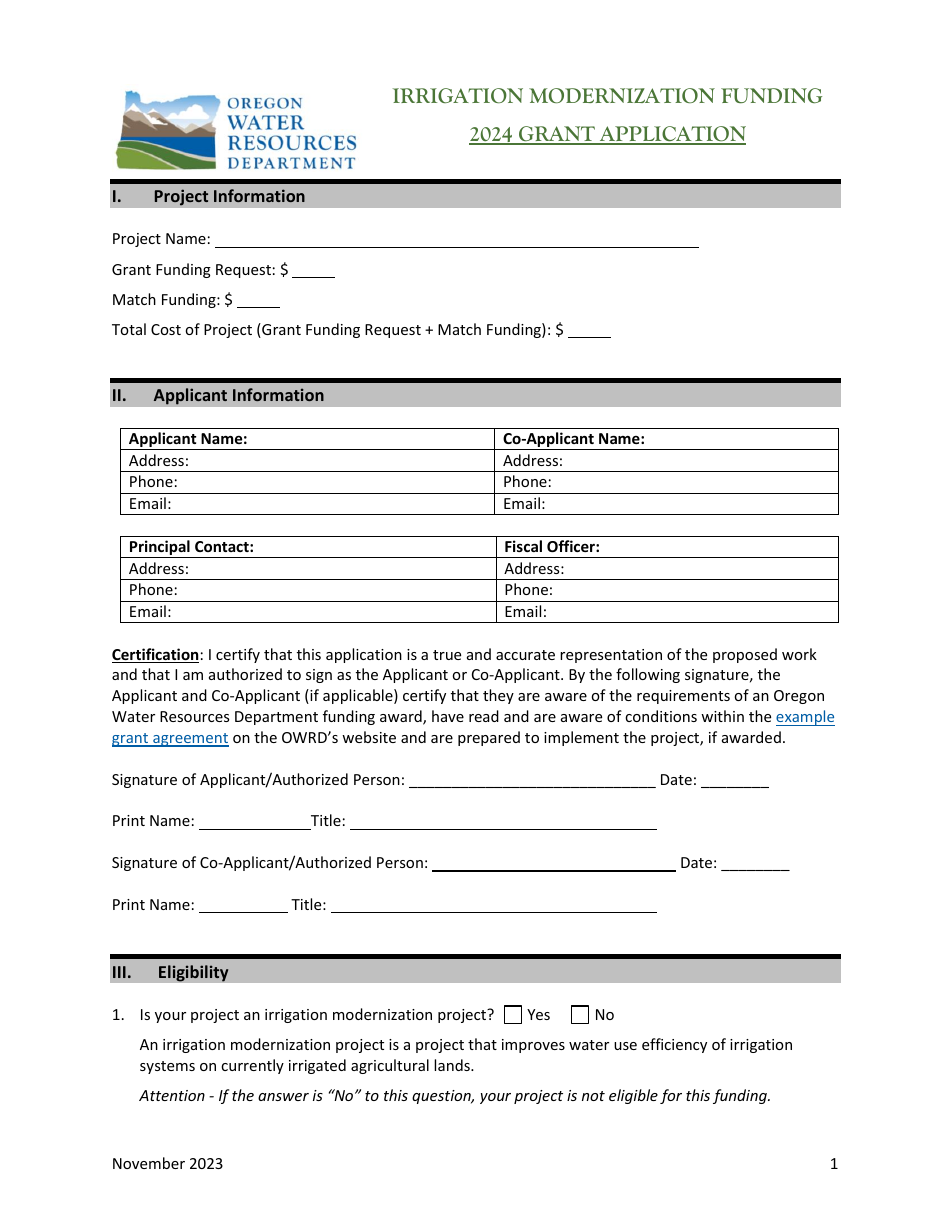 Irrigation Modernization Funding Grant Application - Oregon, Page 2